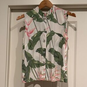 Floral Sleeveless Blouse - Green and Pink